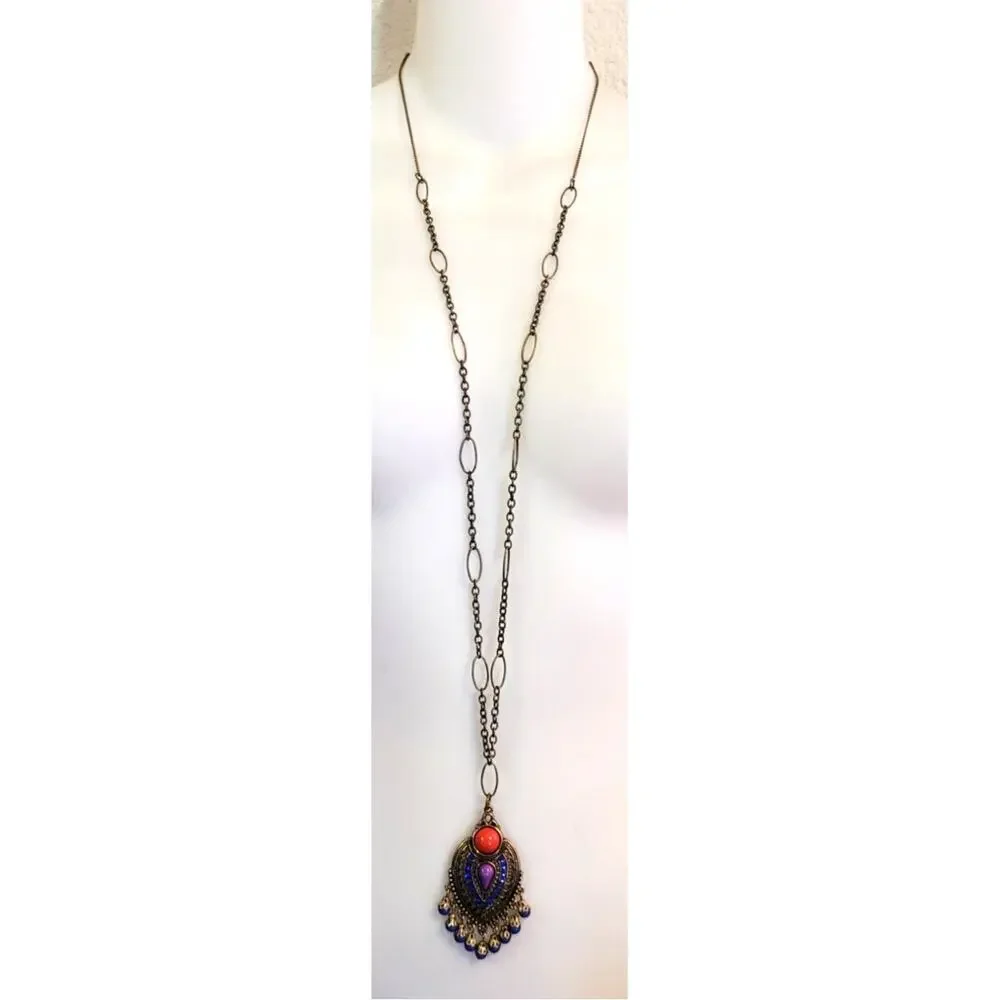 Lot of 3 Vintage Colorful Necklaces Station Long Pendant Y2K 90s 2000s Boho
